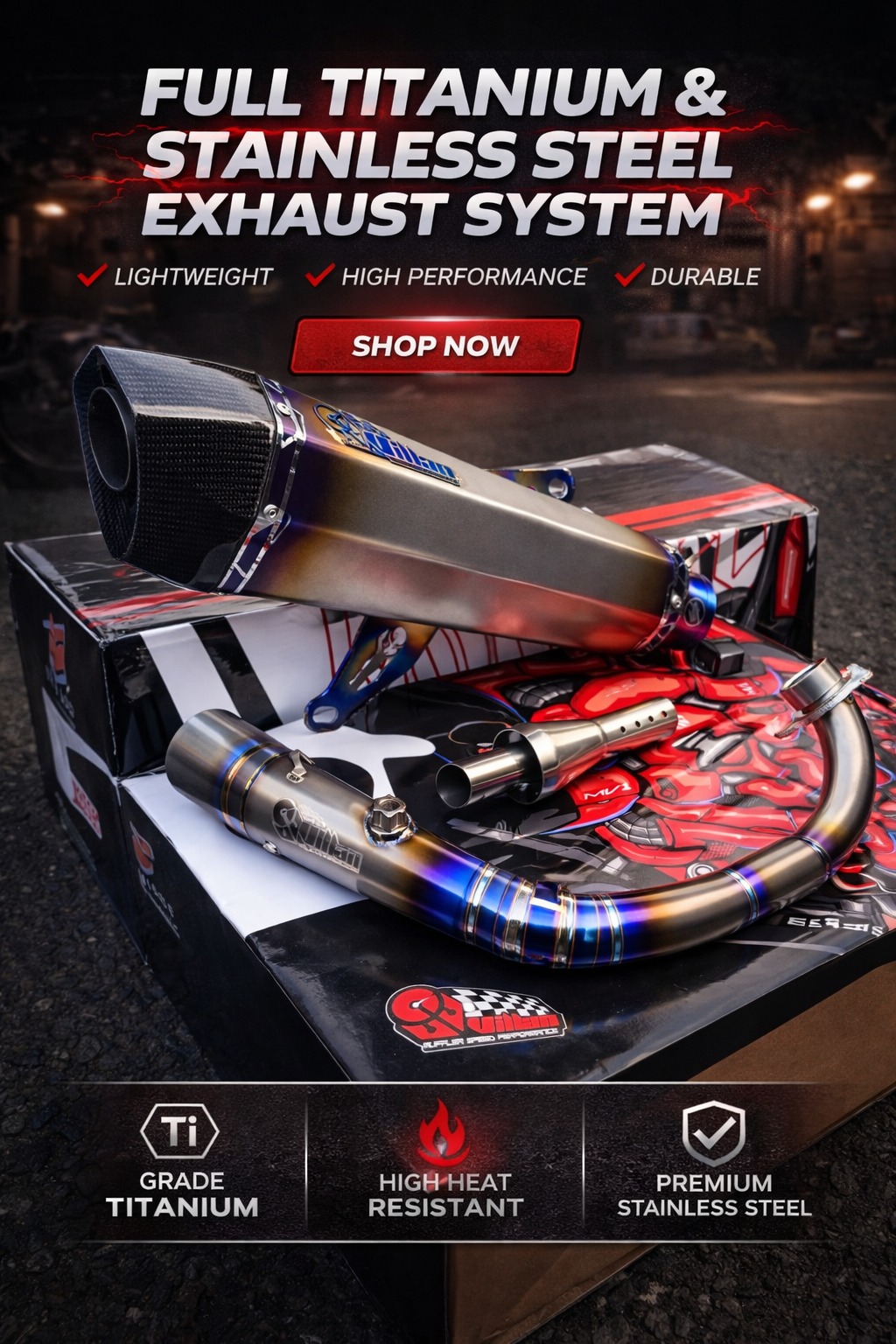 Knalpot Xmax Full Titanium Villan Exhaust